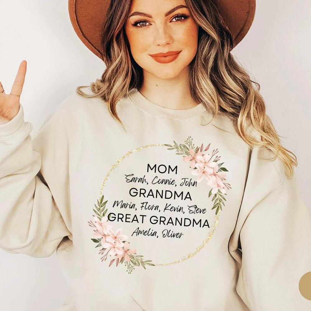 Great Grandma sweatshirt With Kids Names, Mom Great Grandma
